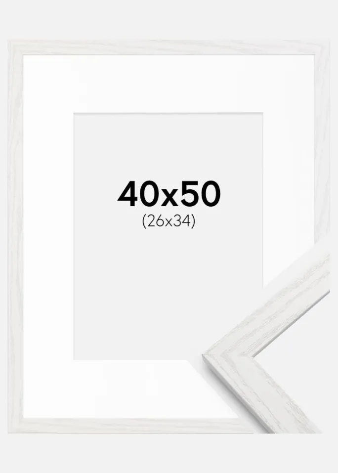 Ramme Stilren hvid Eg 40x50 cm - Passepartout Hvid 27x35 cm