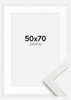Ramme Stilren hvid Eg 50x70 cm - Passepartout Hvid 40x60 cm