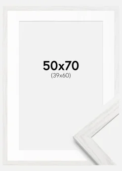 Ramme Stilren hvid Eg 50x70 cm - Passepartout Hvid 40x61 cm