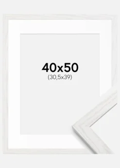 Ramme Stilren hvid Eg 40x50 cm - Passepartout Hvid 31,5x40 cm