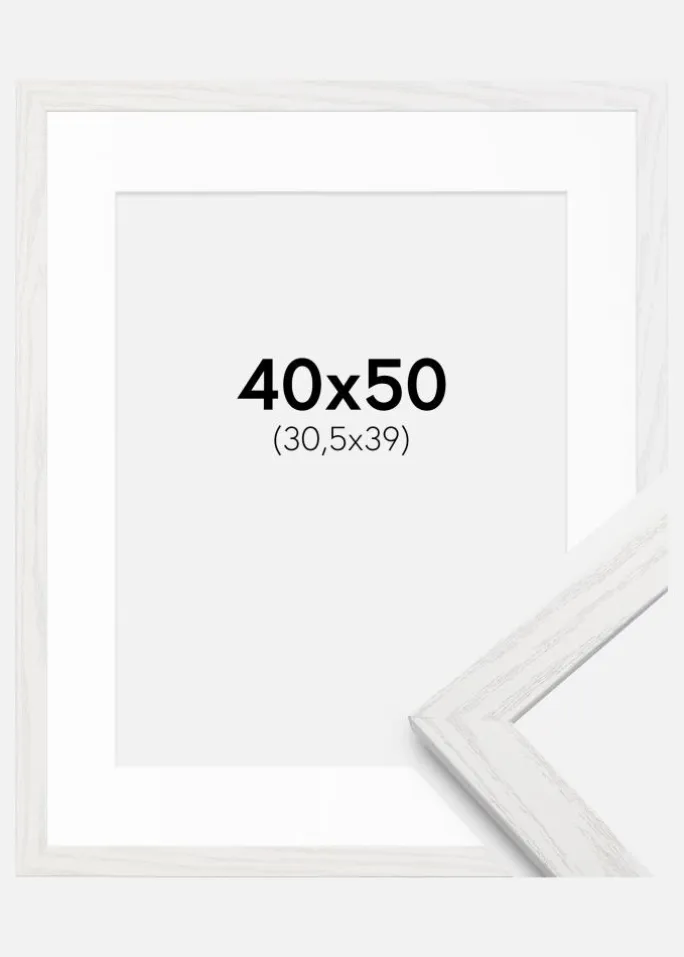 Ramme Stilren hvid Eg 40x50 cm - Passepartout Hvid 31,5x40 cm