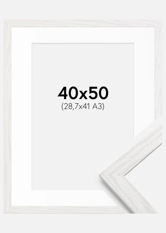 Ramme Stilren hvid Eg 40x50 cm - Passepartout Hvid 29,7x42 cm