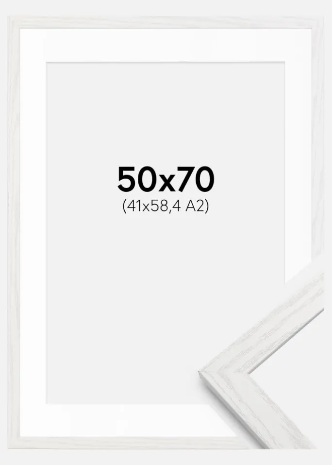 Ramme Stilren hvid Eg 50x70 cm - Passepartout Hvid 42x59,4 cm