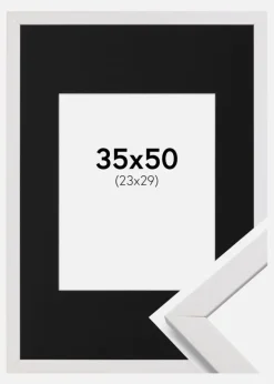 Ramme Stilren Hvid 35x50 cm - Passepartout Sort 24x30 cm