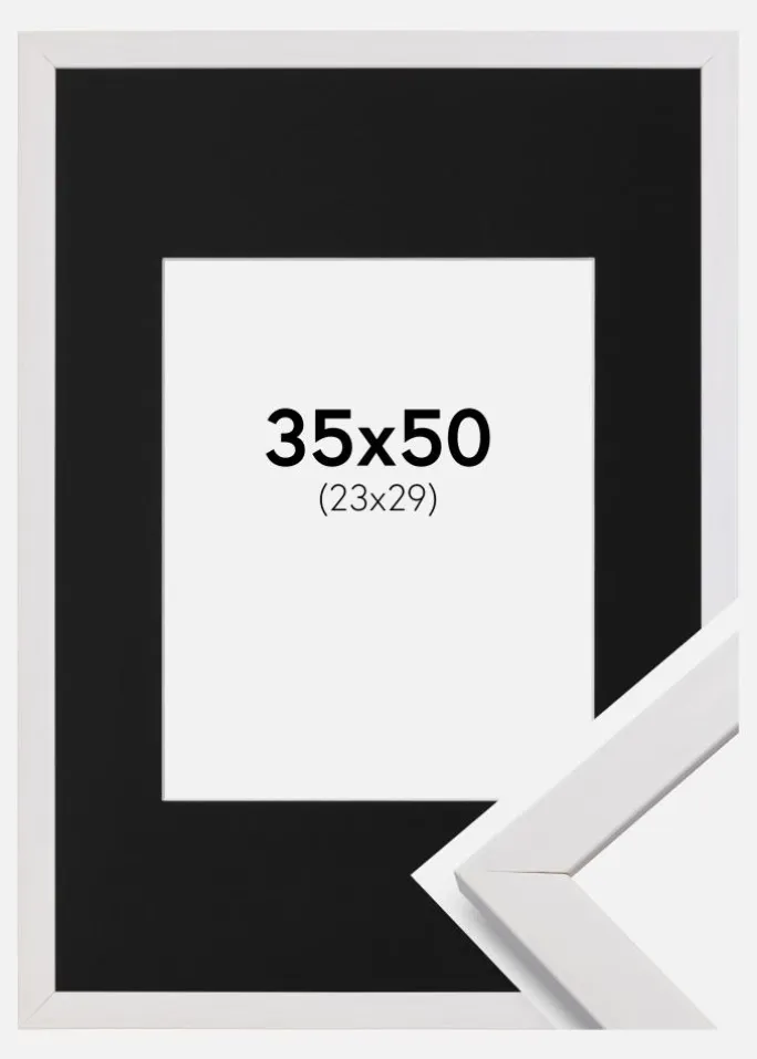 Ramme Stilren Hvid 35x50 cm - Passepartout Sort 24x30 cm
