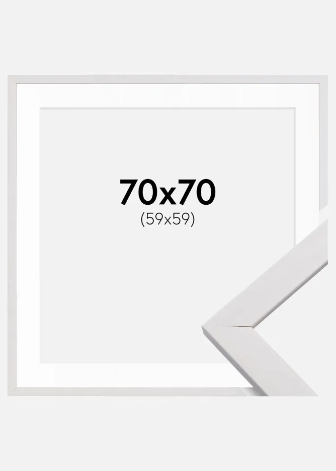 Ramme Stilren Hvid 70x70 cm - Passepartout Hvid 60x60 cm