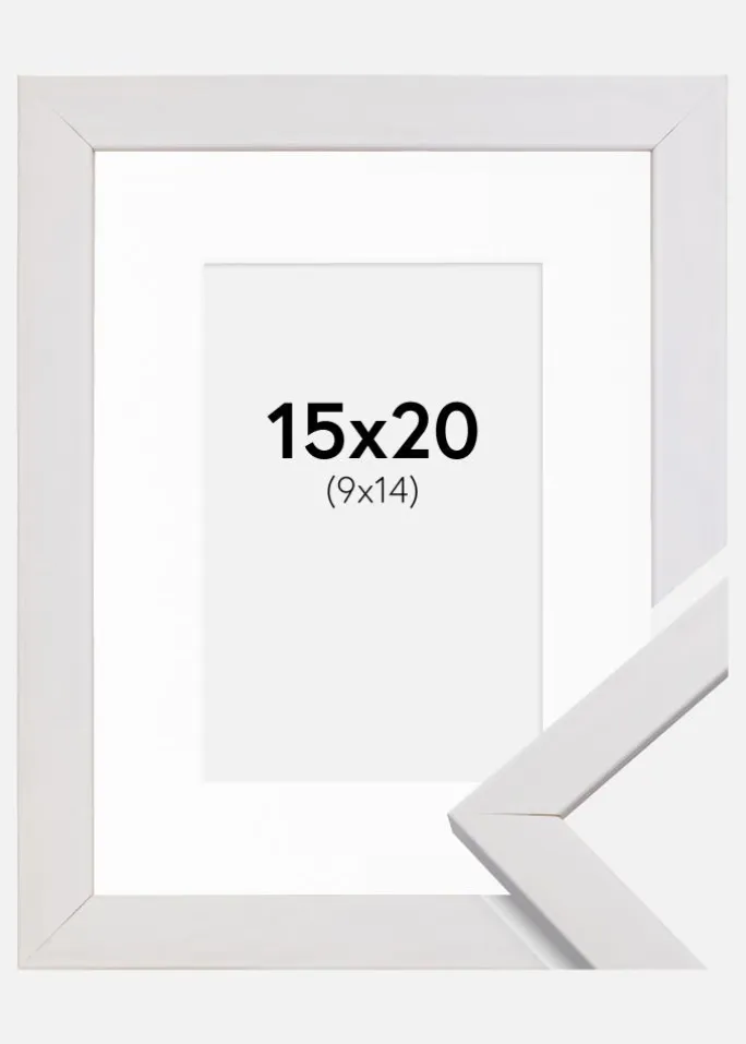 Ramme Stilren Hvid 15x20 cm - Passepartout Hvid 10x15 cm