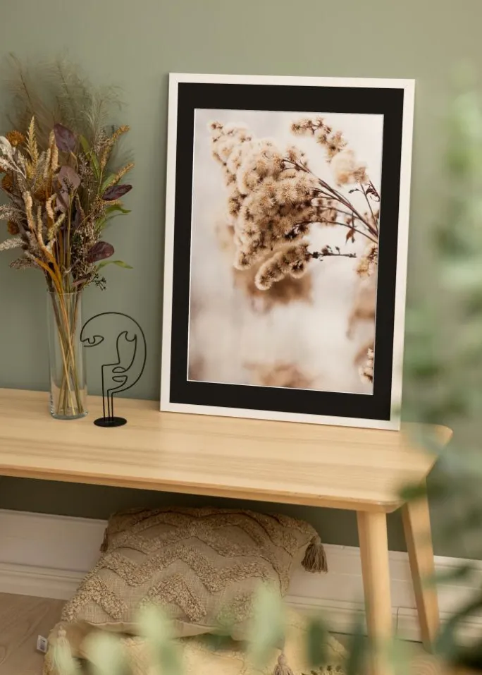 Ramme Stilren Hvid 30x40 cm - Passepartout Sort 8x12 inches