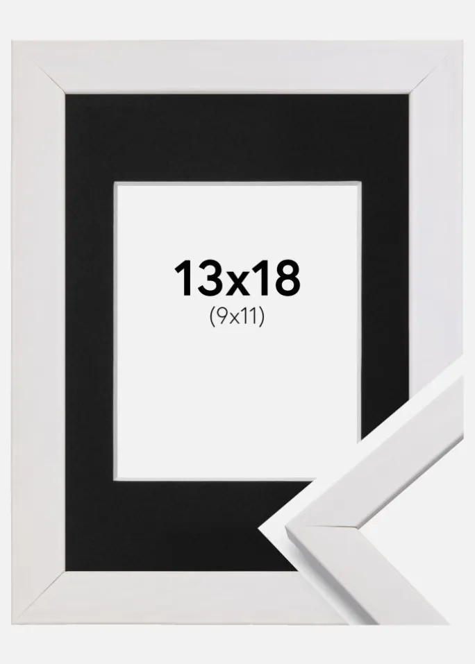 Ramme Stilren Hvid 13x18 cm - Passepartout Sort 10x12 cm