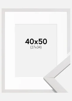 Ramme Stilren Hvid 40x50 cm - Passepartout Hvid 28x35 cm