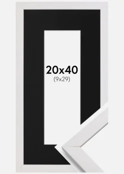 Ramme Stilren Hvid 20x40 cm - Passepartout Sort 10x30 cm