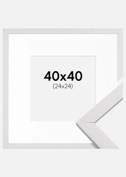 Ramme Stilren Hvid 40x40 cm - Passepartout Hvid 25x25 cm