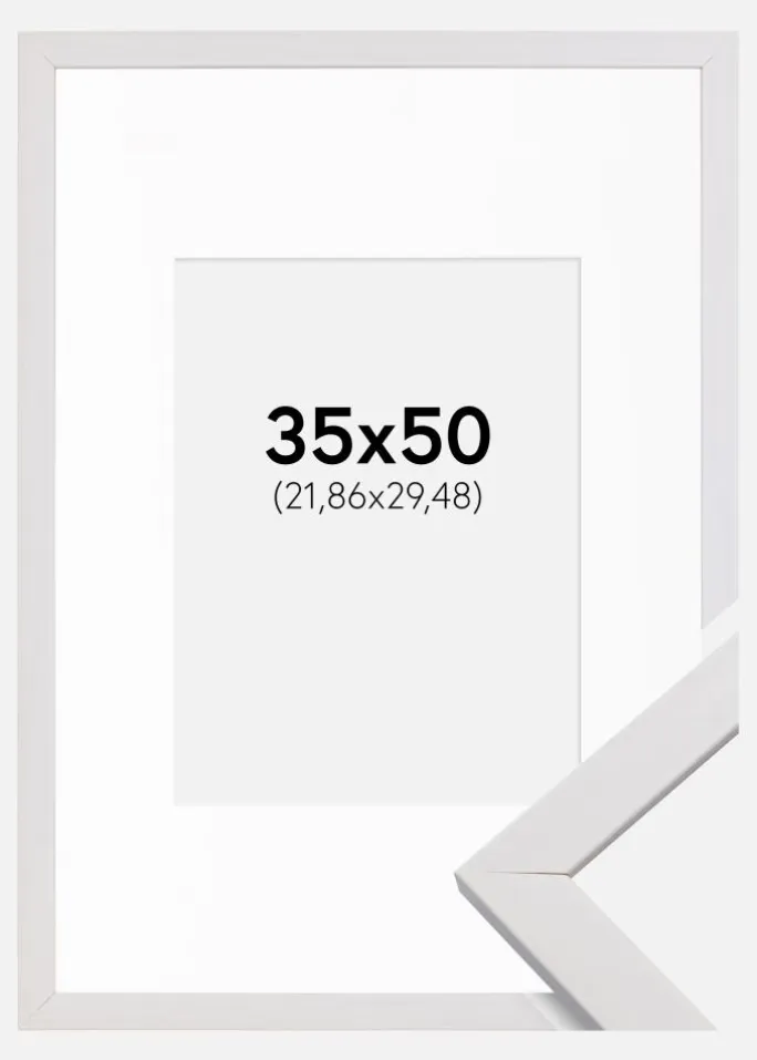 Ramme Stilren Hvid 35x50 cm - Passepartout Hvid 9x12 inches