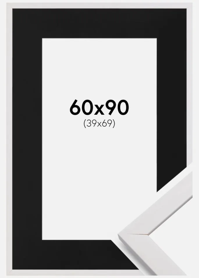 Ramme Stilren Hvid 60x90 cm - Passepartout Sort 40x70 cm