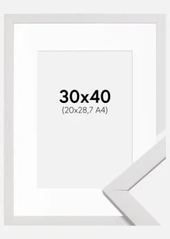 Ramme Stilren Hvid 30x40 cm - Passepartout Hvid 21x29,7 cm (A4)