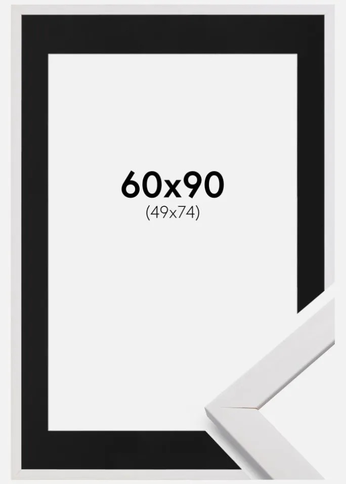 Ramme Stilren Hvid 60x90 cm - Passepartout Sort 50x75 cm