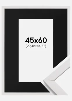 Ramme Stilren Hvid 45x60 cm - Passepartout Sort 12x18 inches