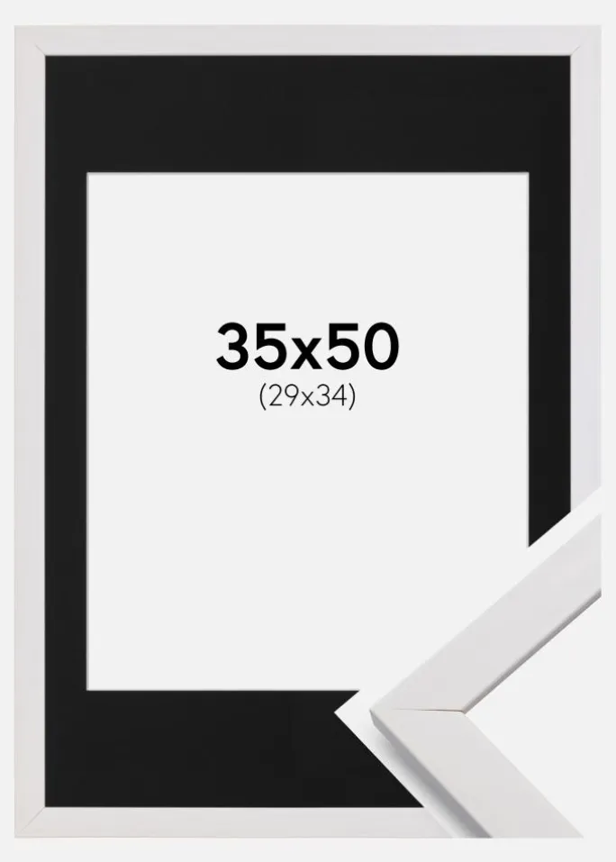 Ramme Stilren Hvid 35x50 cm - Passepartout Sort 30x35 cm