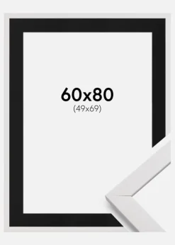 Ramme Stilren Hvid 60x80 cm - Passepartout Sort 50x70 cm