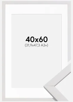 Ramme Stilren Hvid 40x60 cm - Passepartout Hvid 32,9x48,3 cm (A3+)