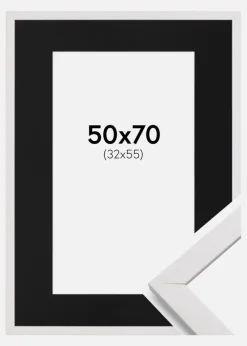 Ramme Stilren Hvid 50x70 cm - Passepartout Sort 33x56 cm