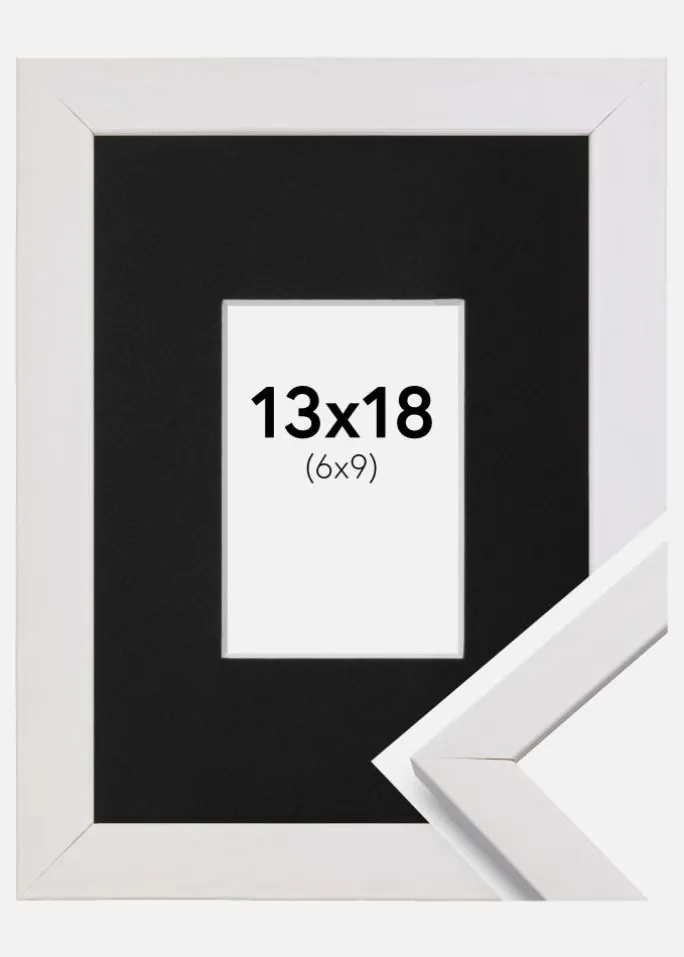 Ramme Stilren Hvid 13x18 cm - Passepartout Sort 7x10 cm