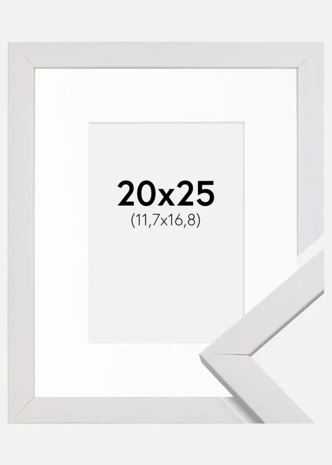 Ramme Stilren Hvid 20x25 cm - Passepartout Hvid 5x7 inches
