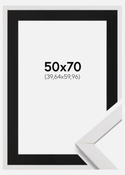 Ramme Stilren Hvid 50x70 cm - Passepartout Sort 16x24 inches