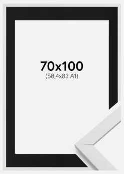 Ramme Stilren Hvid 70x100 cm - Passepartout Sort 59,4x84 cm (A1)