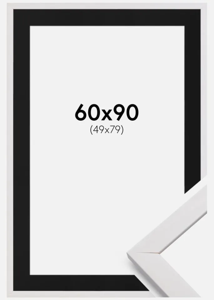 Ramme Stilren Hvid 60x90 cm - Passepartout Sort 50x80 cm