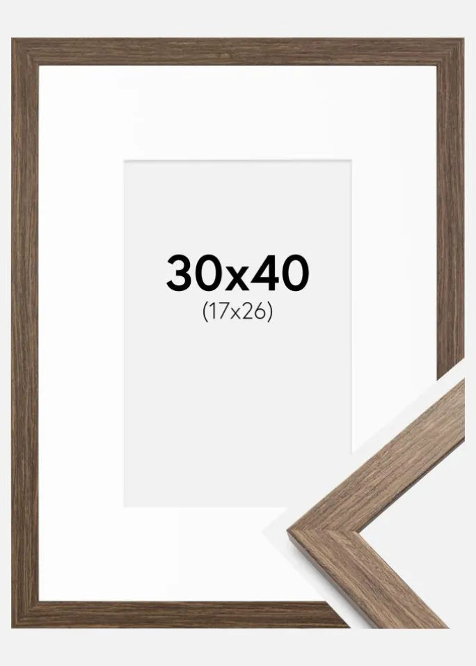 Ramme Stilren kold Brun 30x40 cm - Passepartout Hvid 18x27 cm