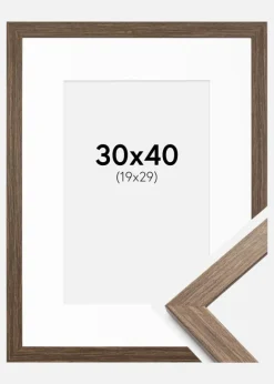 Ramme Stilren kold Brun 30x40 cm - Passepartout Hvid 20x30 cm