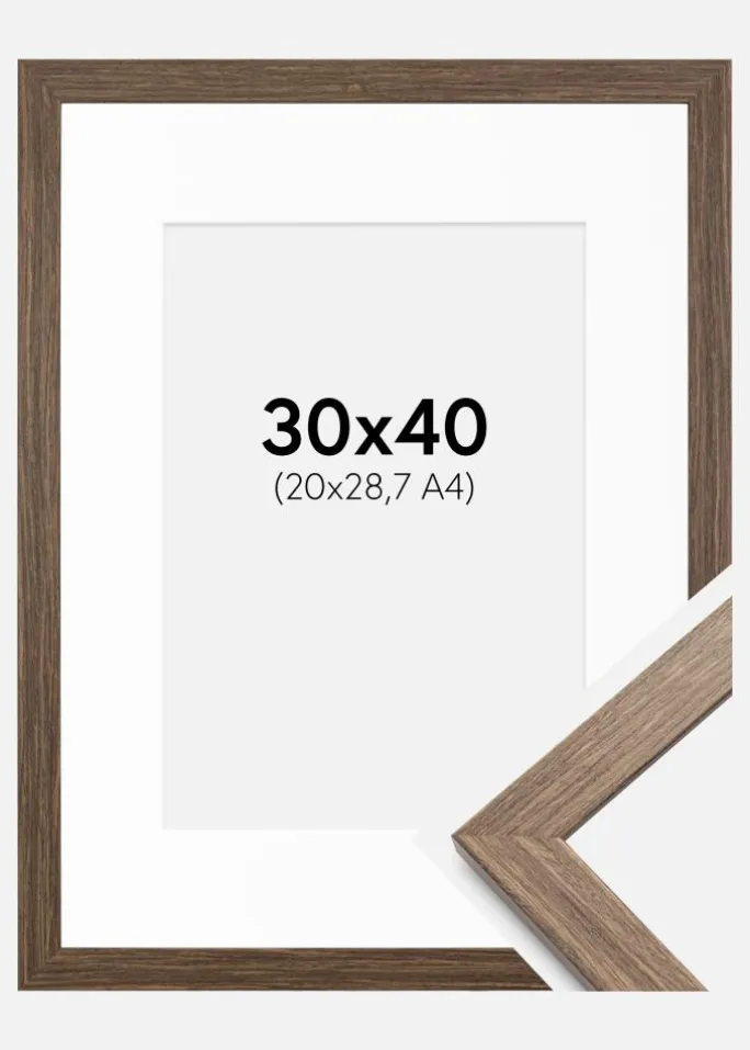 Ramme Stilren kold Brun 30x40 cm - Passepartout Hvid 21x29,7 cm