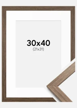 Ramme Stilren kold Brun 30x40 cm - Passepartout Hvid 22x32 cm