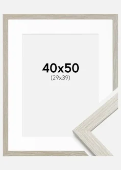 Ramme Stilren lysegrå Eg 40x50 cm - Passepartout Hvid 30x40 cm