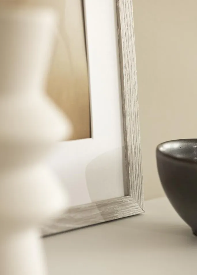 Ramme Stilren lysegrå Eg 60x80 cm - Passepartout Hvid 52x72 cm