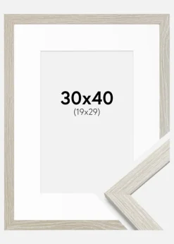 Ramme Stilren lysegrå Eg 30x40 cm - Passepartout Hvid 20x30 cm