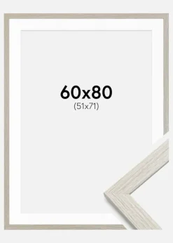 Ramme Stilren lysegrå Eg 60x80 cm - Passepartout Hvid 52x72 cm