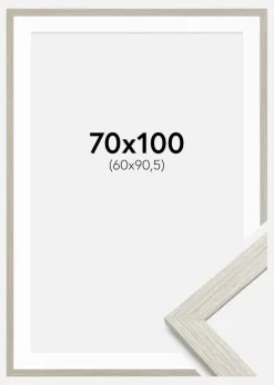 Ramme Stilren lysegrå Eg 70x100 cm - Passepartout Hvid 61x91,5 cm