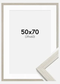 Ramme Stilren lysegrå Eg 50x70 cm - Passepartout Hvid 40x61 cm