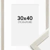 Ramme Stilren lysegrå Eg 30x40 cm - Passepartout Hvid 8x12 inches