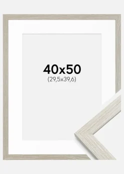 Ramme Stilren lysegrå Eg 40x50 cm - Passepartout Hvid 12x16 inches