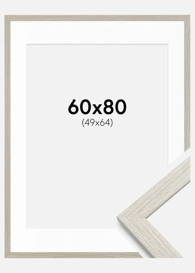 Ramme Stilren lysegrå Eg 60x80 cm - Passepartout Hvid 50x65 cm