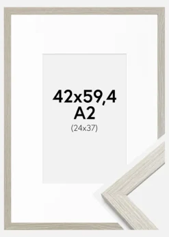 Ramme Stilren lysegrå Eg 42x59,4 cm - Passepartout Hvid 25x38 cm
