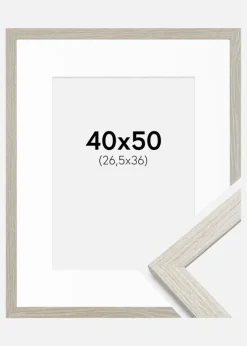 Ramme Stilren lysegrå Eg 40x50 cm - Passepartout Hvid 27,5x37 cm