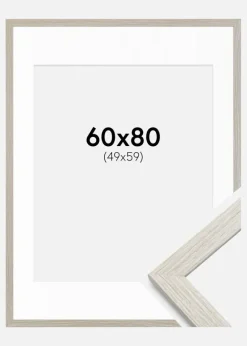 Ramme Stilren lysegrå Eg 60x80 cm - Passepartout Hvid 50x60 cm