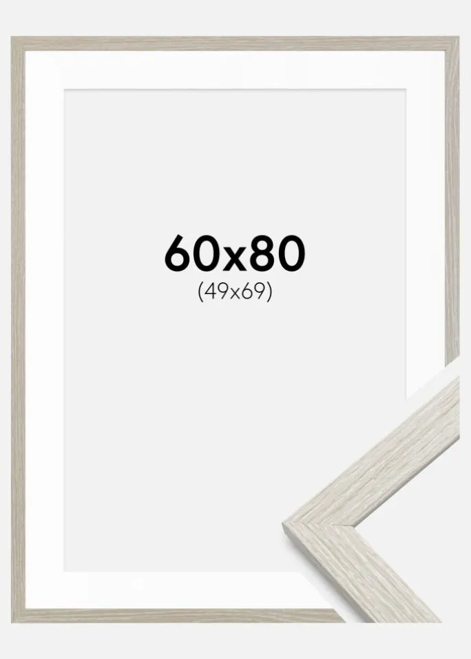 Ramme Stilren lysegrå Eg 60x80 cm - Passepartout Hvid 50x70 cm