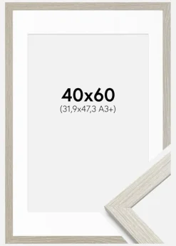 Ramme Stilren lysegrå Eg 40x60 cm - Passepartout Hvid 32,9x48,3 cm