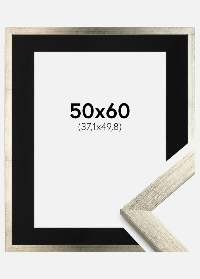 Ramme Stilren Sølv 50x60 cm - Passepartout Sort 15x20 inches