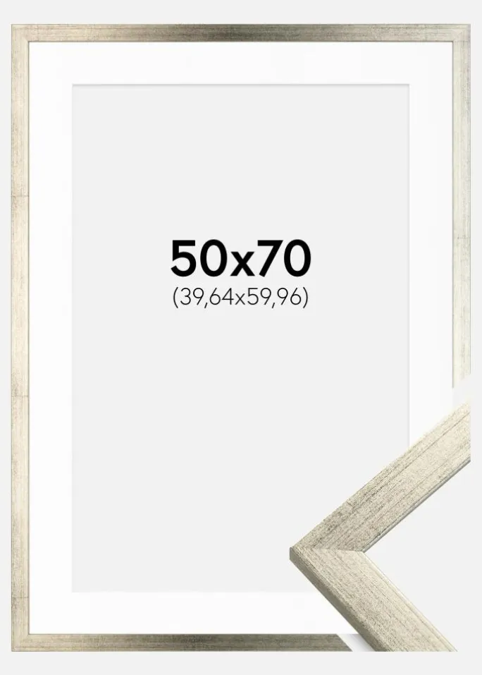 Ramme Stilren Sølv 50x70 cm - Passepartout Hvid 16x24 inches